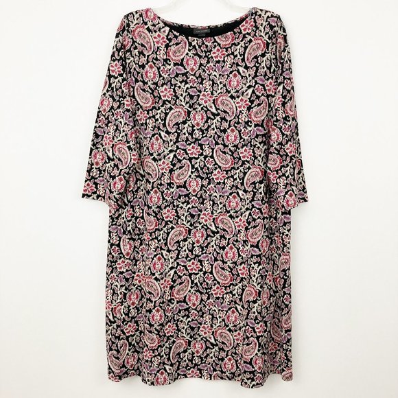 J. Jill Wearever Collection Shift Dress Size L 3/4 Sleeve Paisley Pullover - Picture 1 of 9